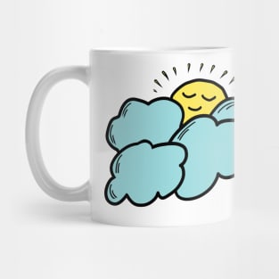 Smiling Sun Blue Cloud Hand Drawing Mug